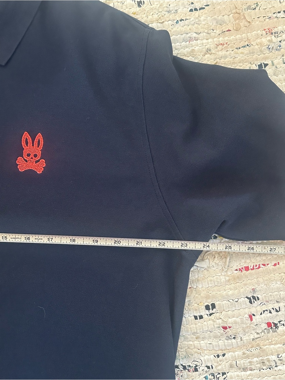 Psycho Bunny Navy Polo with Red Logo and Rainbow Sleeve Trim - Picture 10 of 10